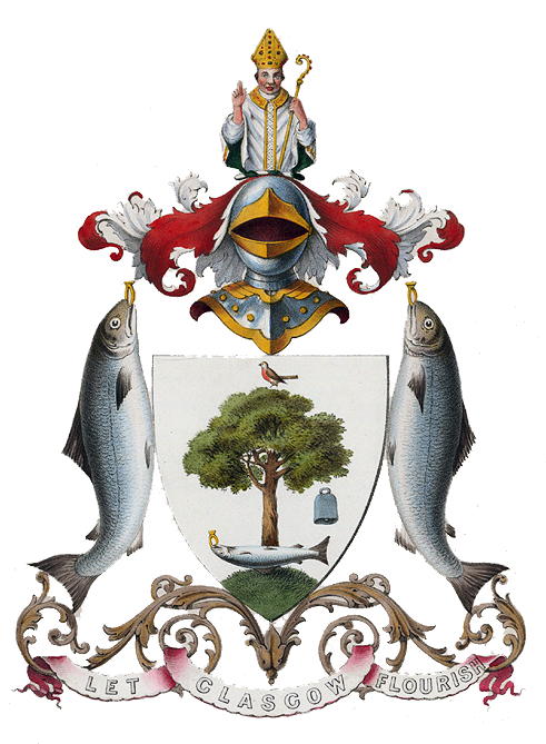 The coat of arms of Glasgow depicts the miracles of St Kentigern (Mungo)