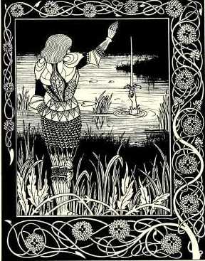 Aubrey Beardsley's depiction of Bedivere consigning the sword Excalibur to the 'Lady of the Lake'