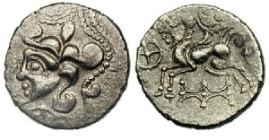 The Osisimi of Gaul (atC BCE) also produced many indigenous 'centaur' coins. Like those of the Venetii, they also depict many human heads attached to ?cords in the designs.