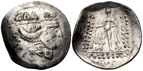 Celtic recreation of a Thasos-type Greek tetradrachm depicting Dionysus and Herakles c.1stC BCE